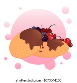 waffles and berries vector illustrator