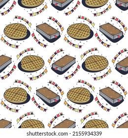 Waffles and Books. Seamless pattern on a white background. Cute vector illustration.