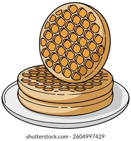Waffles with caramel isolated vector illustration on white background