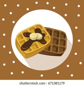 Waffles chocolate breakfast Vector icon flat retro style illustration