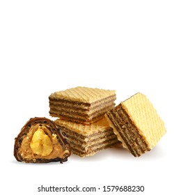 Waffles with chocolate low poly. Delicious pastry with chocolate. Tasty waffles. Dessert for tea. Waffles with chocolate in triangulation technique.
