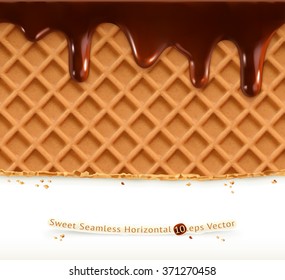 Waffles and chocolate, vector seamless horizontal pattern