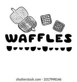 Waffles cover for cafe. Sketch concept illustration. Linear graphic. Food flyer.
