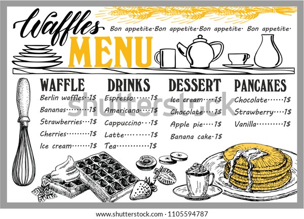 Waffles Crepes Restaurant Menu Vector Pancake Stock Vector (Royalty ...