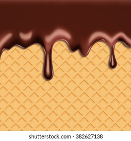 Waffles with dripping chocolate. EPS10 vector