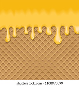 Waffles with dripping honey. EPS10 vector illustration