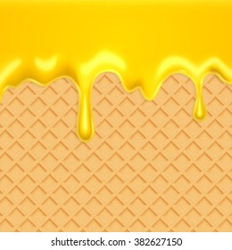 Waffles with dripping honey. EPS10 vector