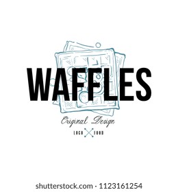 Waffles food logo original design, retro emblem for bakery shop, cafe, restaurant, cooking business, brand identity vector Illustration on a white background