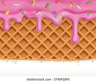 Waffles and glaze, horizontal seamless vector pattern