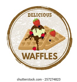 Waffles grunge rubber stamp on white background, vector illustration