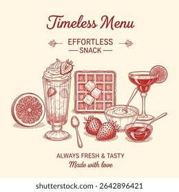 Waffles hand sketch. Delicious waffle t shirt design. Food slogan design. Hand drawn lettering design. Fresh and tasty food t-shirt design. Vintage food artwork. 