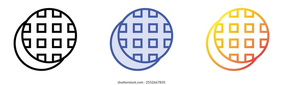 Waffeln-Symbol. Lineares, blaues Füllungs- und Farbverlauf-Design einzeln auf weißem Hintergrund