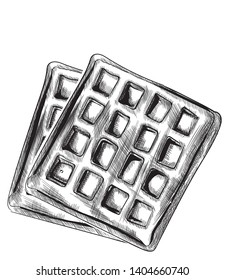 Waffles line art Vector. Delicious dessert illustration isolated on white