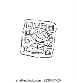 waffles linear hand drawing vector illustration isolated on white background. doodle of waffles 
