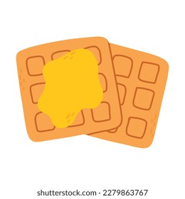 Waffles con jarabe de arce, mermelada o miel. Ilustración vectorial. Waffles caseros de estilo plano. Ilustración aislada en fondo blanco.