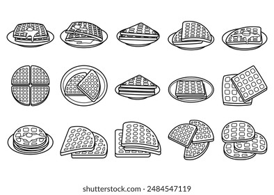 Waffles outline vector set illustration
