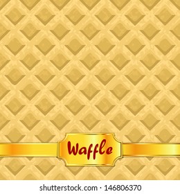 Waffles pattern seamless texture with gold ribbon. Vector illustration