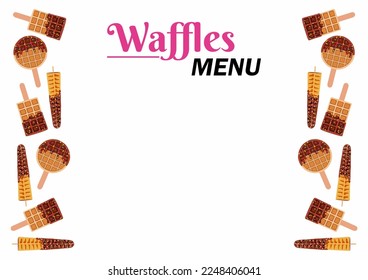 Café Waffles o menú de restaurante se burlan. Espacio vacío para texto. Diferentes gofres aislados en el fondo blanco. Formas de círculo, conus y rectángulo.