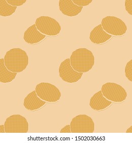 Waffles. Seamless vector pattern of round wafer cookies