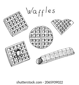 Waffles set vector illustration, hand drawing doodles