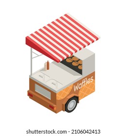 Waffles Street Food Cart Isometric Icon On White Background 3d Vector Illustration