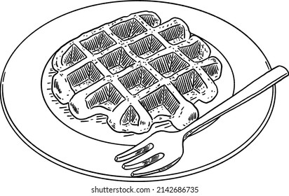 Waffles Sweet Bakery Cafe menu Hand drawn Line art Illustration