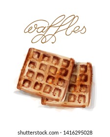 Waffles Vector watercolor. breakfast simple fresh waffles illustration