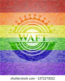 Waft emblem on mosaic background with the colors of the LGBT flag