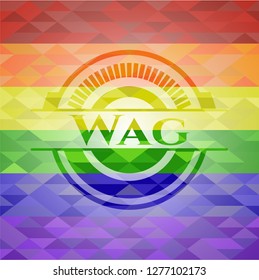 Wag emblem on mosaic background with the colors of the LGBT flag