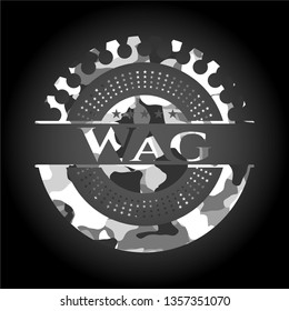 Wag written on a grey camouflage texture