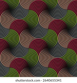 Wagara Japanese arc ornament oriental seamless pattern. Textured radial lines. Op-art style pattern. Suitable for branding and packaging.