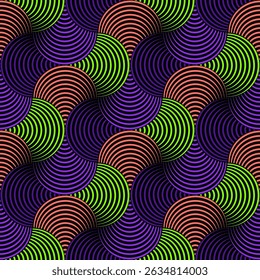 Wagara japonês listrado círculos vetor padrão sem costura. Design de círculo intrincado. Efeito visual hipnótico. Arte futurista estética.