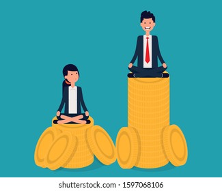 Wage difference concept. Pile of coins. Vector illustration in cartoon style design.