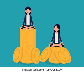 Wage difference concept. Pile of coins. Vector illustration in cartoon style design.