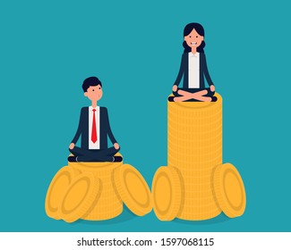 Wage difference concept. Pile of coins. Vector illustration in cartoon style design.