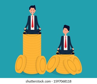 Wage difference concept. Pile of coins. Vector illustration in cartoon style design.