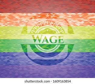 Wage emblem on mosaic background with the colors of the LGBT flag