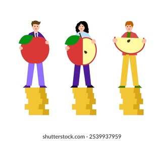 Wage erosion, same wage but it loses its power, can buy less and less. Vector simple color flat illustration.