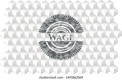 Wage grey emblem with geometric cube white background