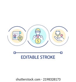 Wage for healthcare practitioners loop concept icon. Supplementary payments to medical professionals abstract idea thin line illustration. Isolated outline drawing. Editable stroke. Arial font used