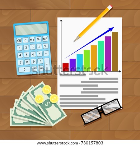 Wage increase overhead view. Salary statistics chart. Vector salary increase color diagram, growth minimum wage, compensation and payment income illustration