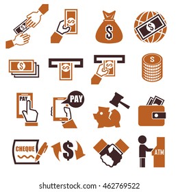 wage, money, pay icon set