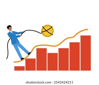 Salários ajustados pela inflação. Ilustração simples de cor plana do vetor. 