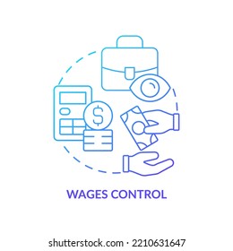 Icono de concepto de gradiente azul de control de salarios. Controlar el empleo y los pagos. Control de la inflación abstracta idea de la delgada línea ilustración. Dibujo de contorno aislado. Se usa una fuente Myriad Pro-Bold