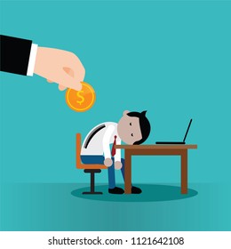 Wages to employees businessman exhausted