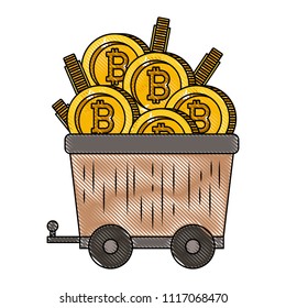 wagon with bitcoin commerce technology icon