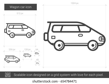 Wagon car vector line icon isolated on white background. Wagon car line icon for infographic, website or app. Scalable icon designed on a grid system.