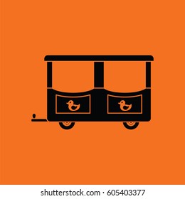 Wagon of children train icon. Orange background with black. Vector illustration.
