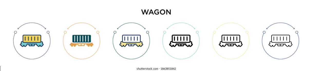 Icono de vagón en estilo relleno, delgado, contorno y trazo. Ilustración vectorial de dos diseños de vectores de vagones de color y negro se pueden utilizar para móviles, ui, web
