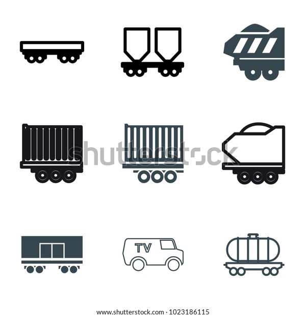 Wagon icons. set of 9 editable\
filled and outline wagon icons such as cargo trailer, cargo\
wagon